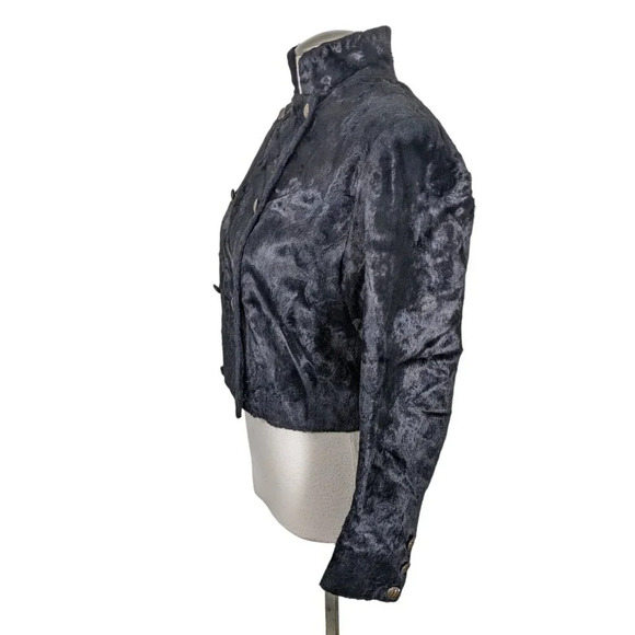 Vintage Womens Jacket Faux Fur Cropped Coat Med Black Mob Wife Designer France - Picture 4 of 9